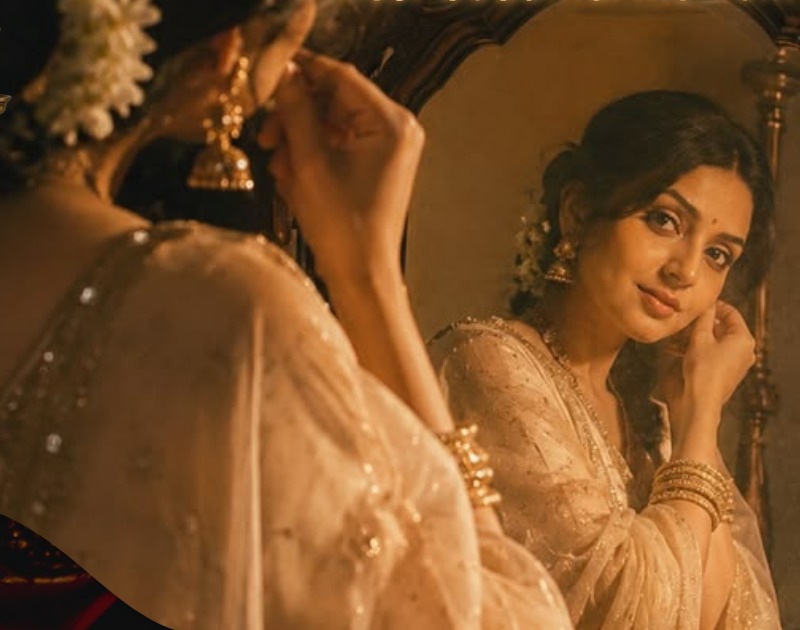A bride before an ornate mirror, the central chapter of The Adorn story